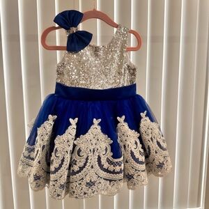 Royal blue and silver dress girl